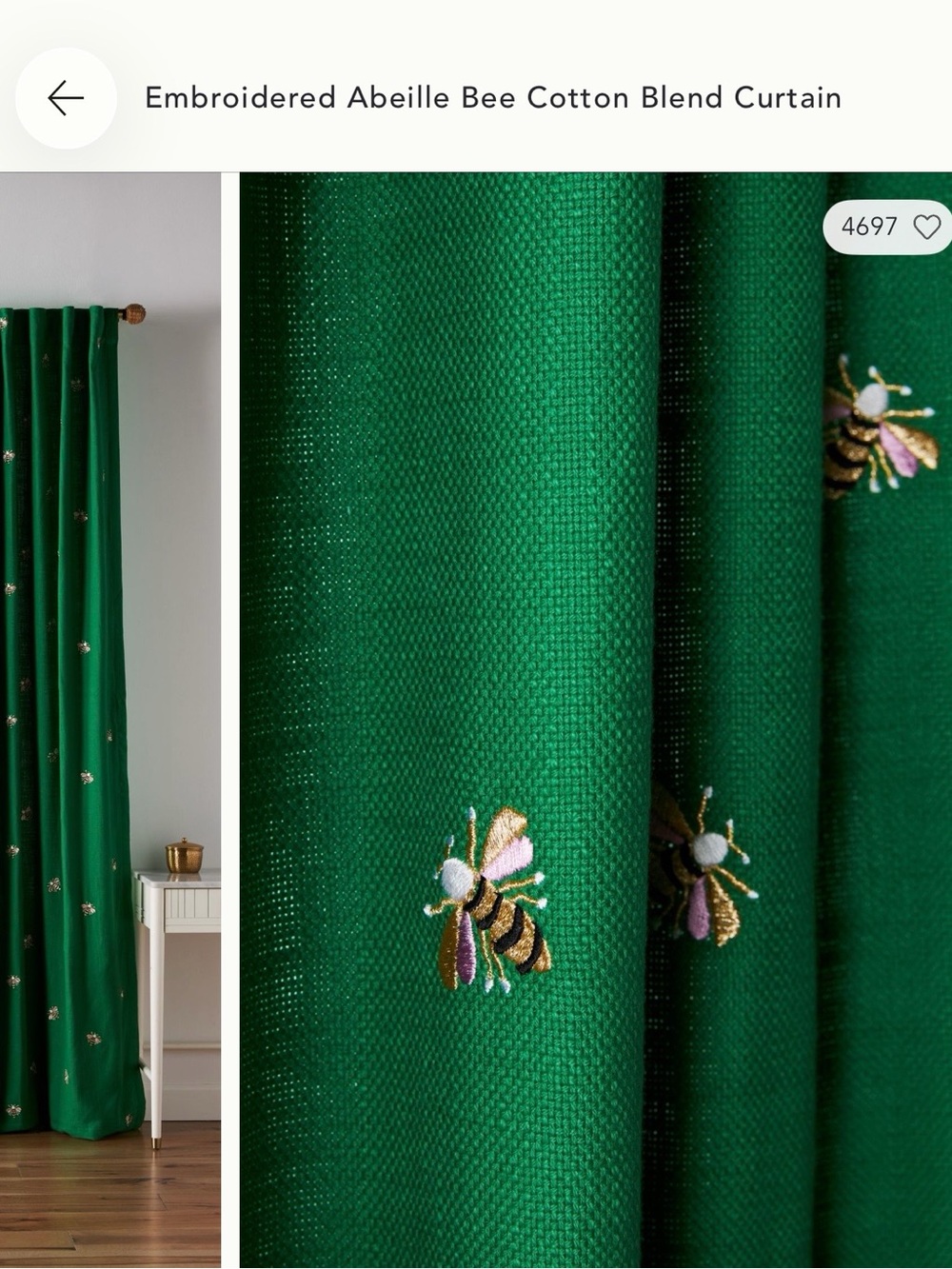 *new* pair of Anthropologie embroidered bees curtains (84” L x 50” W) - Picture 2 of 7